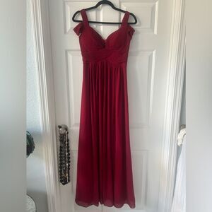 Red Rouched and Pleated Off the Shoulders Maxi Dress Chiffon